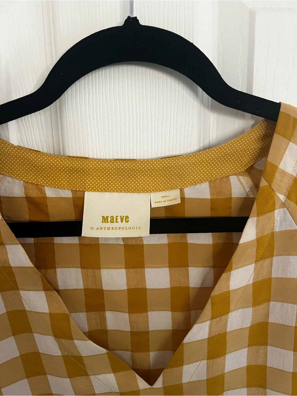 Anthropologie‎ Maeve Mustard and White Gingham Top